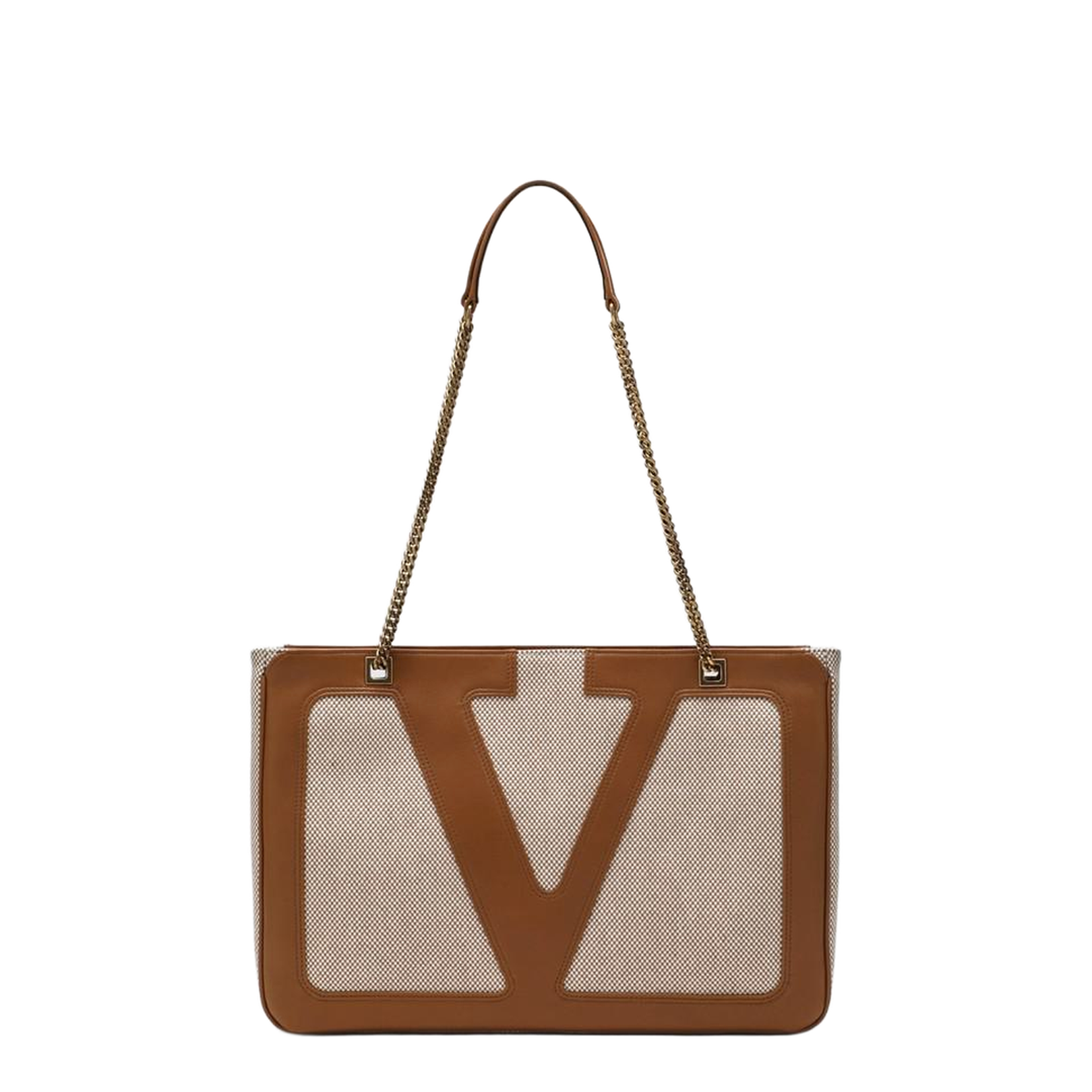 Medium-Sized Bag in Natural Canvas and Brown Leather