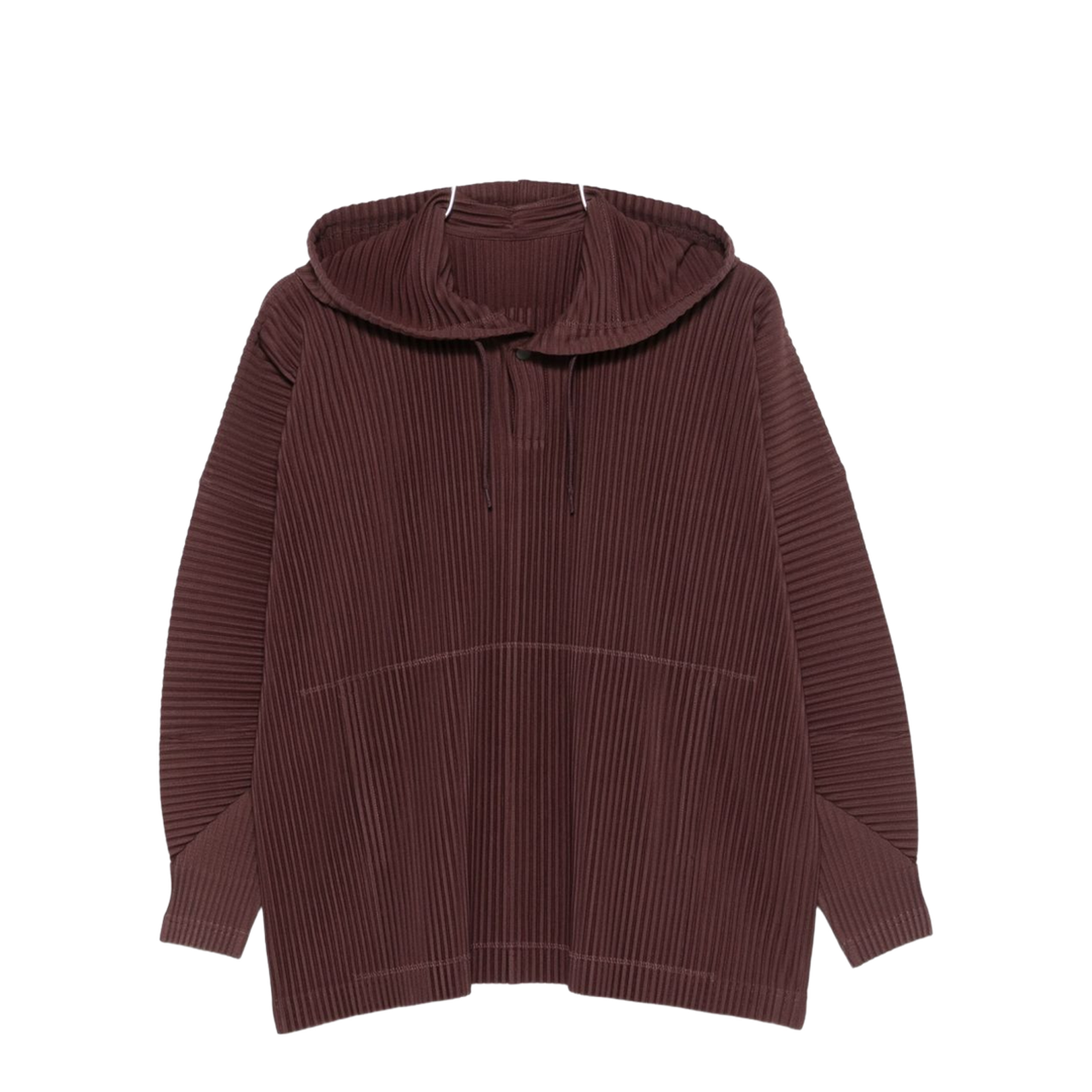Brown Pleated Texture Hooded Long Sleeve Top