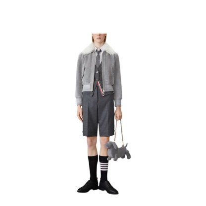 MAYFEYR - Thom Browne - Cropped Flight Jacket With Shearling Collar In Suede - FBC910YL0140035