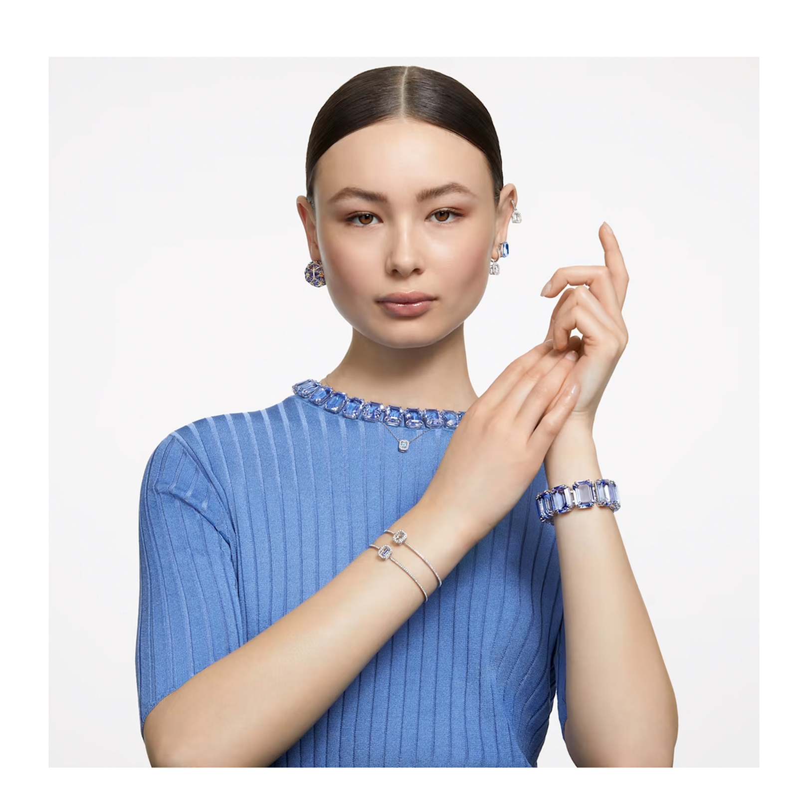 Millenia Bangle, Octagon Cut, Pavé, Blue, Rhodium Plated