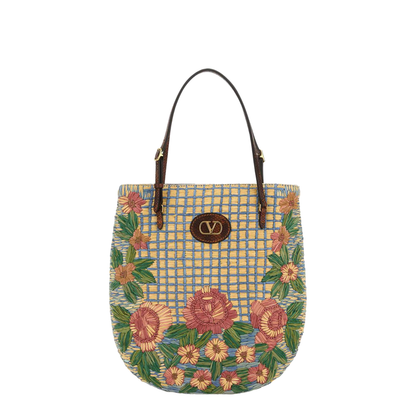 Embroidered Raffia Vlogo Signature Shoulder Bag