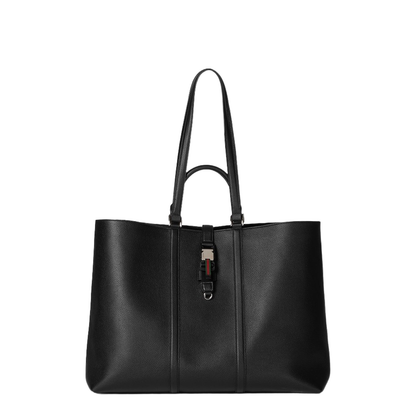 Maxi Leather Tote Bag With Web - Black