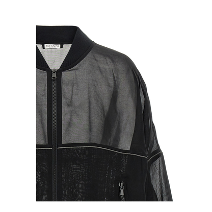 Cotton Organza Bomber Jacket with Shiny Trims