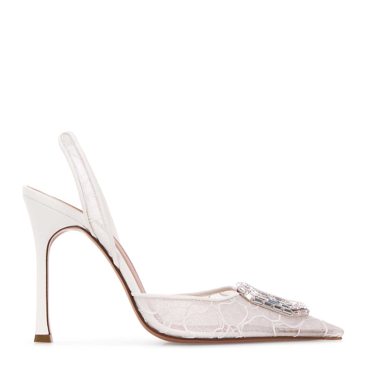 MAYFEYR - Amina Muaddi - Camelia Lace Sling Pumps Ivory - CAMELIALACESLING105IVORY