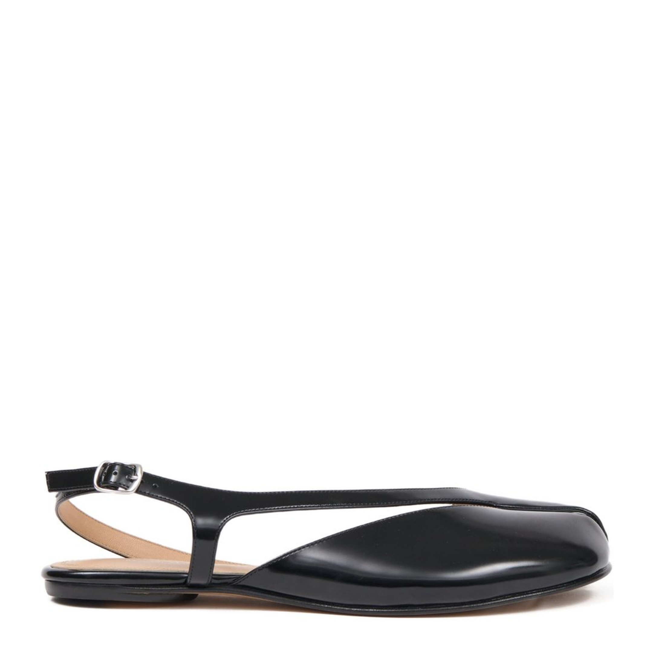 Black Brushed Leather Tabi Slingback Sandals