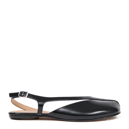 Black Brushed Leather Tabi Slingback Sandals