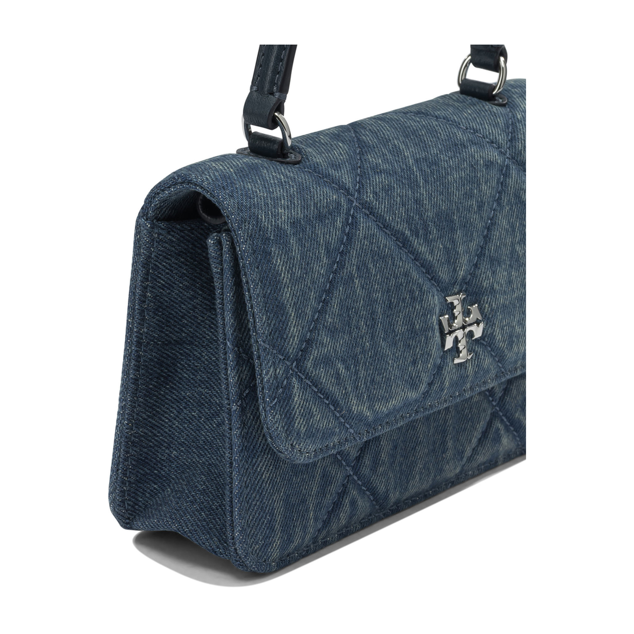 Diamond Quilt Mini Chain Denim Handbag - Blue