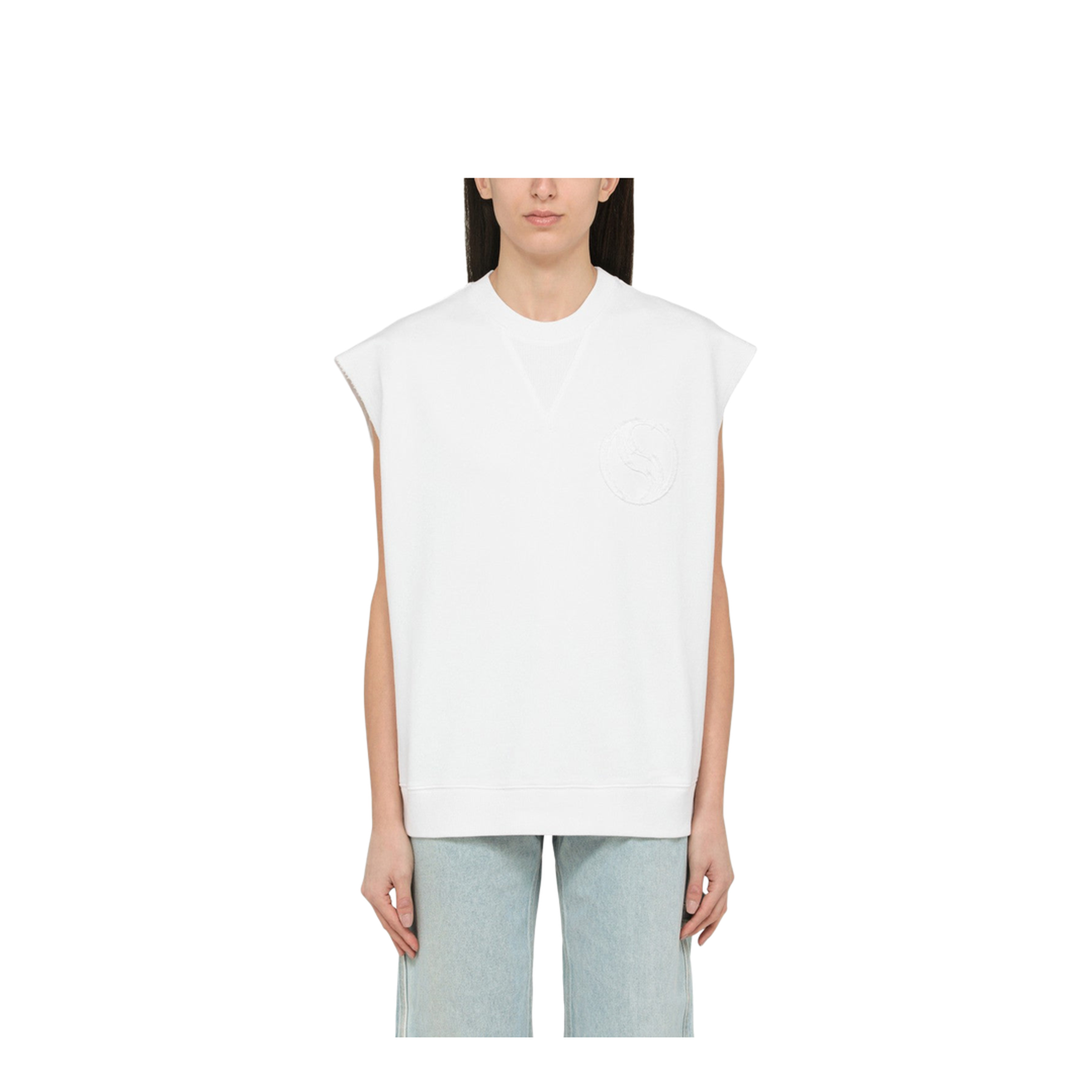 White Cotton Over Vest With Logo