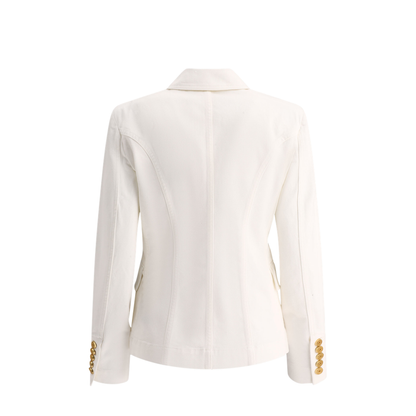 Double-Breasted Denim Blazer White