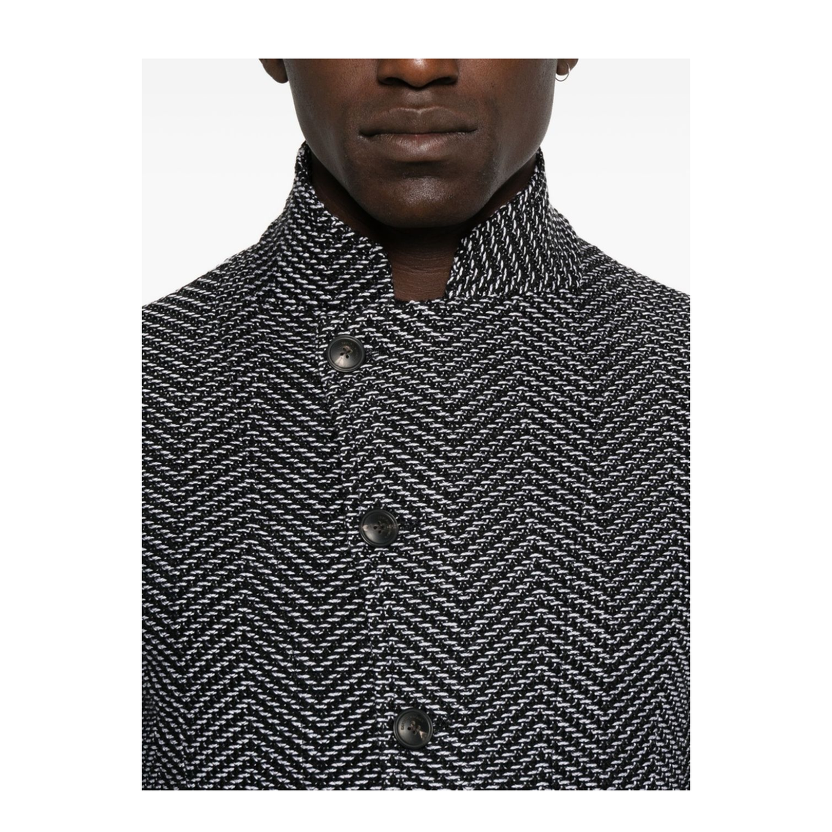 Black Zigzag Pattern High Neck Long Sleeve Top