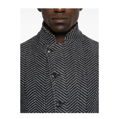 Black Zigzag Pattern High Neck Long Sleeve Top