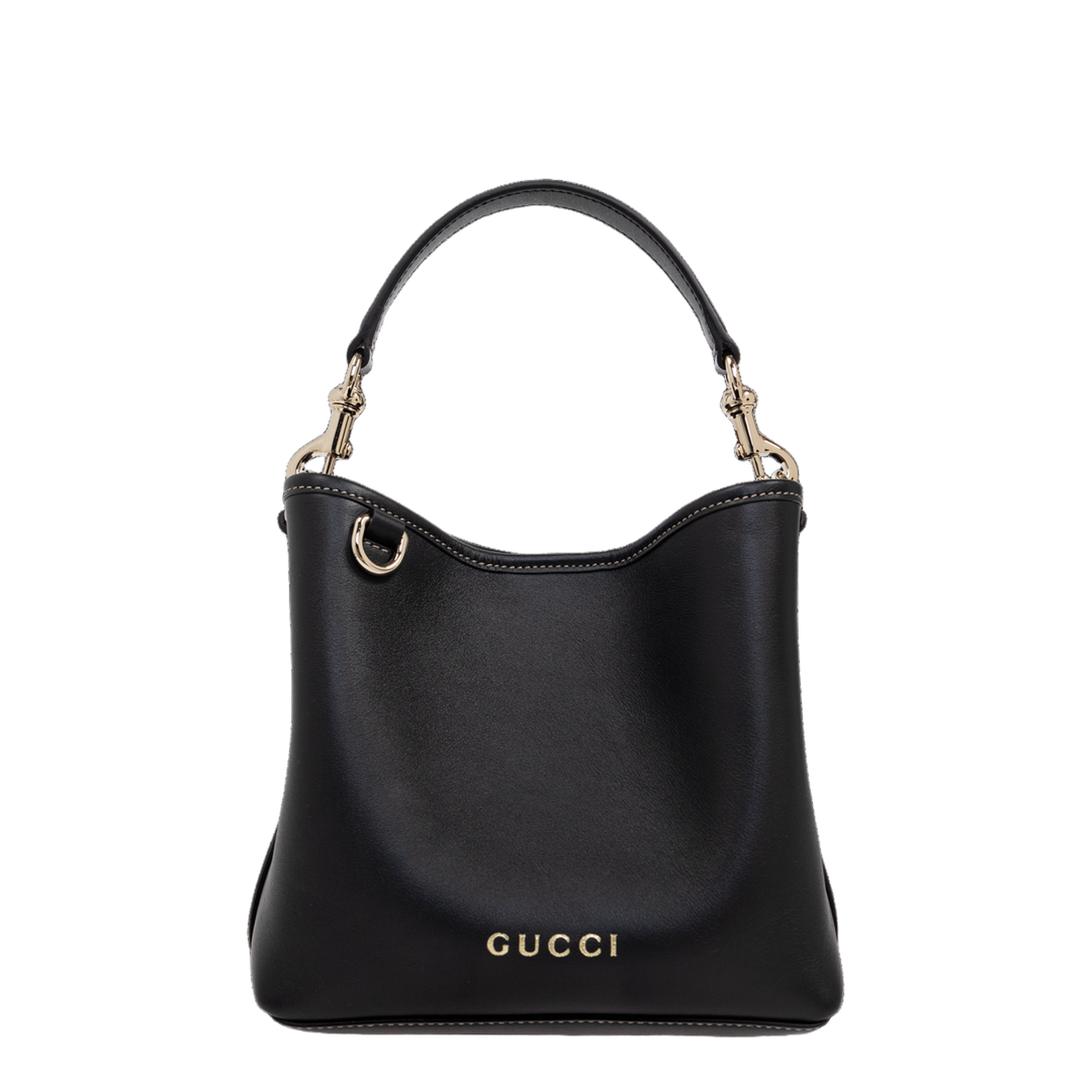 GG Emblem Leather Bucket Bag - Black