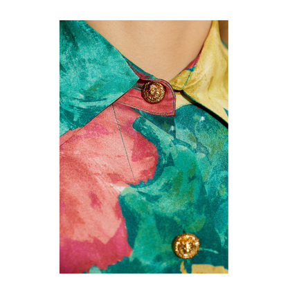 Crepe Shirt Dress with Roses Print