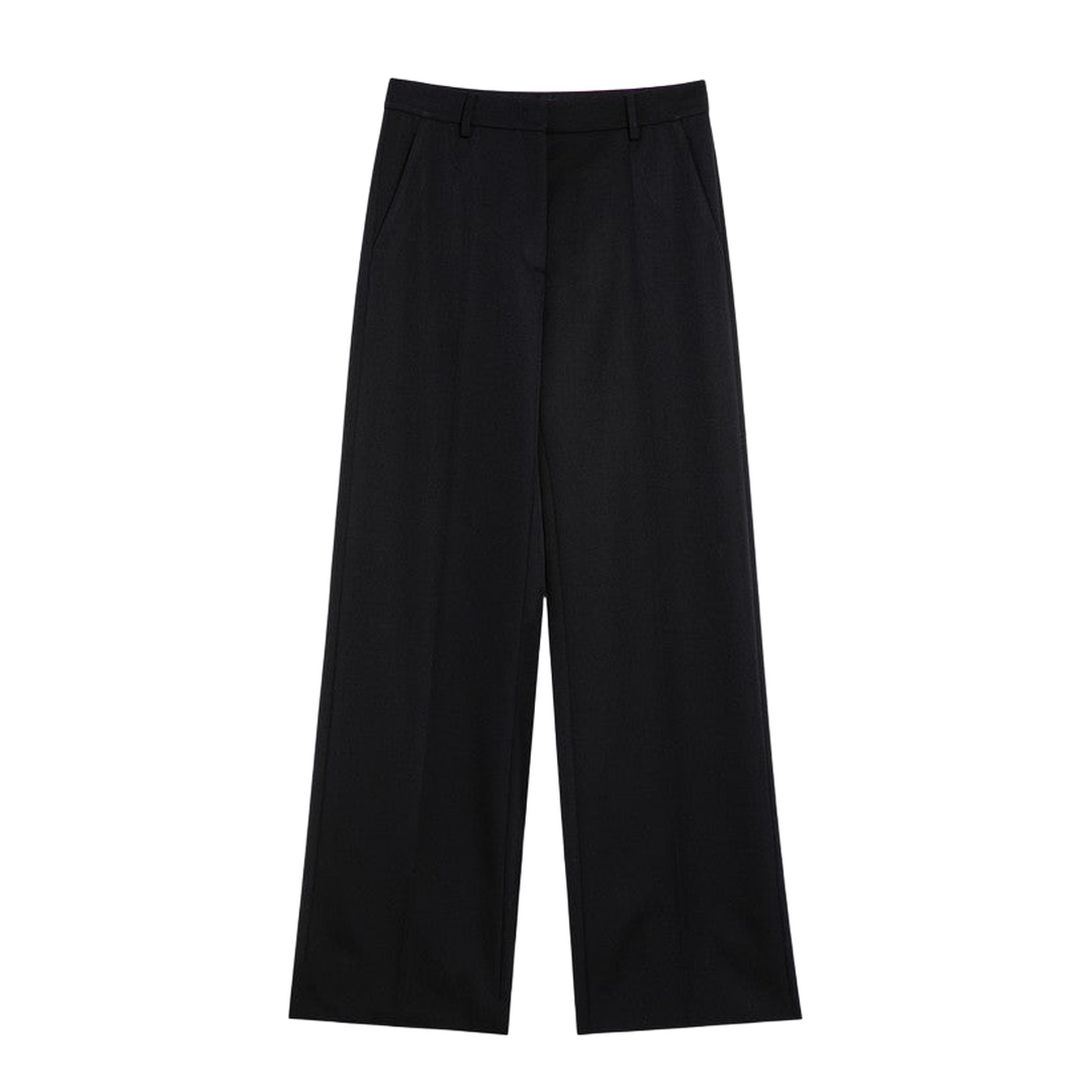 Black Wool Wide Trousers