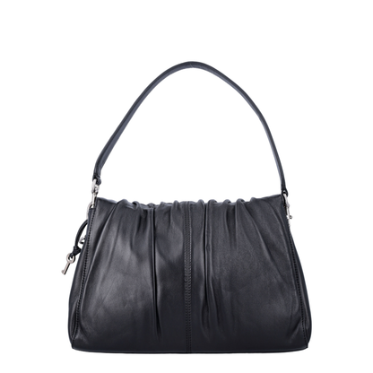 Ruched Detail Leather Crossbody Bag - Black