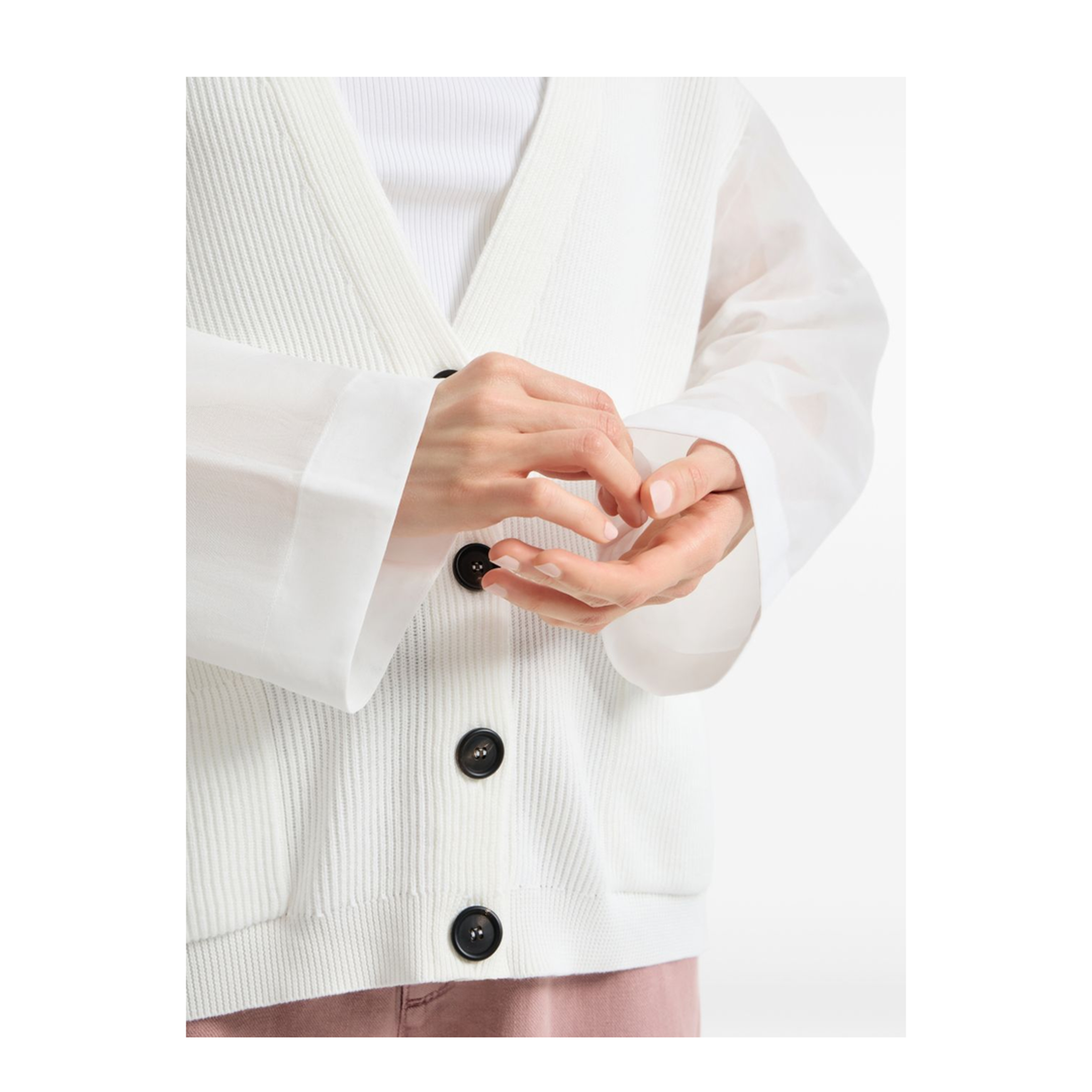 Ribbed Knit Cardigan White