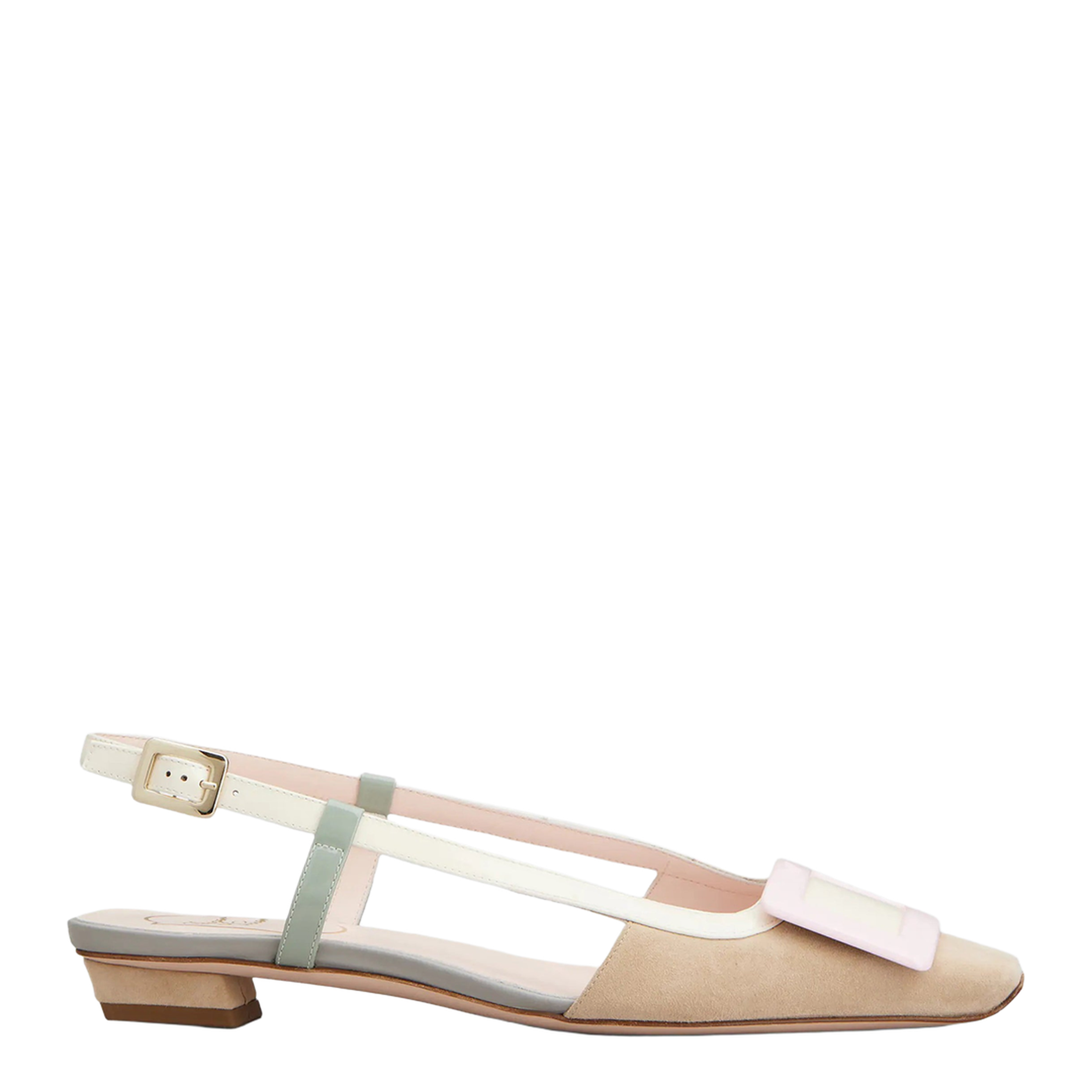 MAYFEYR - Roger Vivier - Belle Vivier Slingback Ballet Flats In Beige/Cream/Purple Suede - RVW00725601N5W6L95