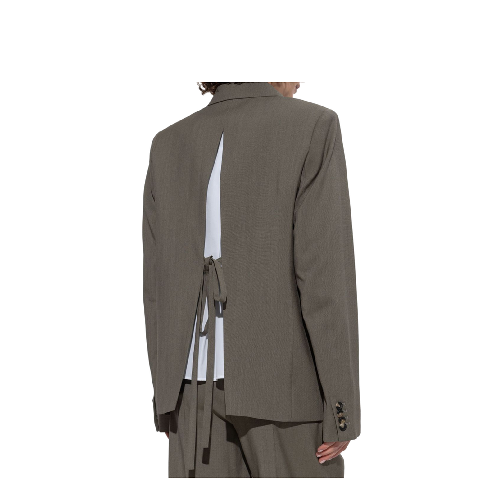 Khaki Green Front Button Fastening Blazer