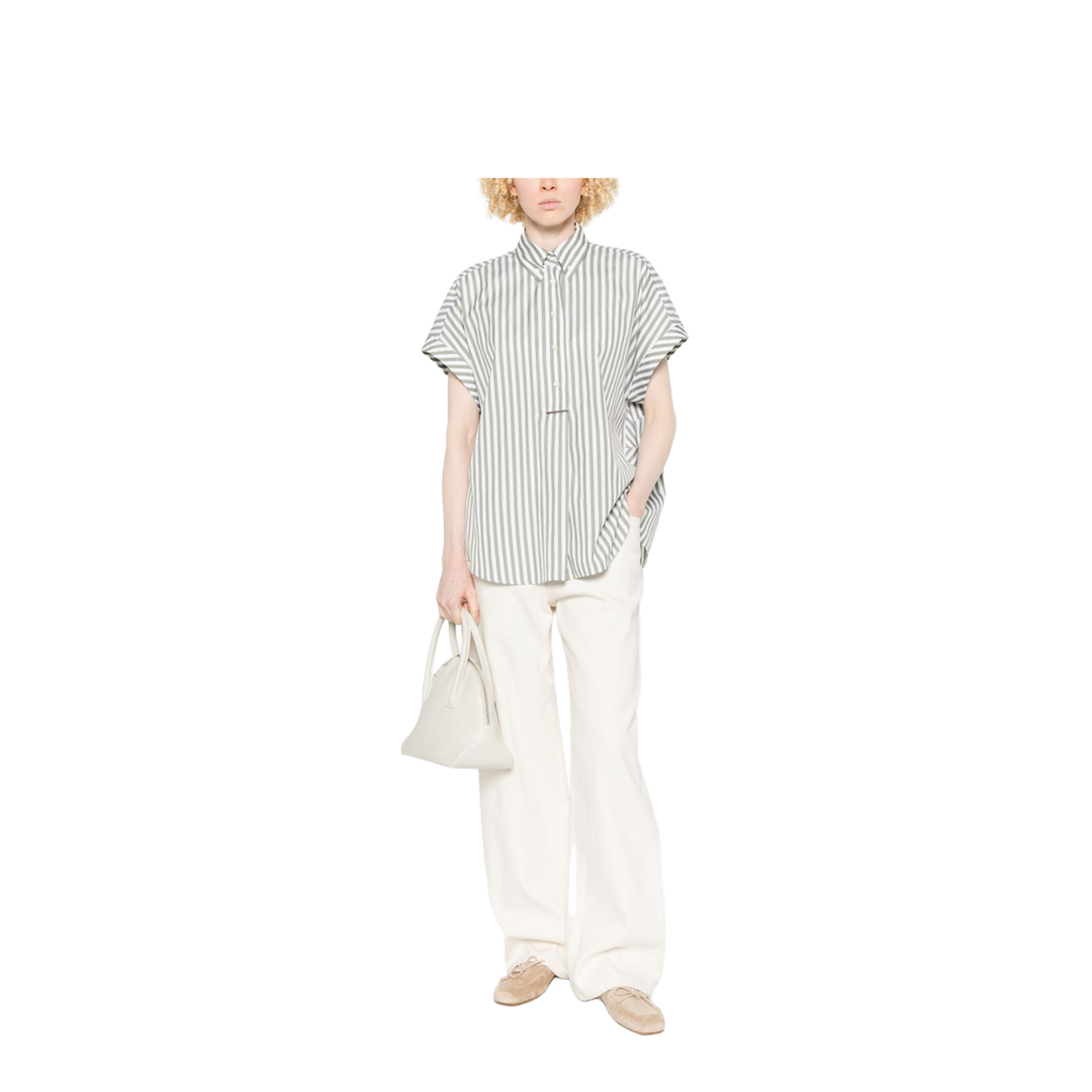 Cotton and Silk Striped Shirt Green