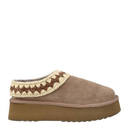 Platform Clog Suede Leather Stitching