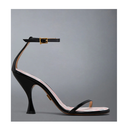 MAYFEYR - Thom Browne - 4 Bar Strappy Heel Sandal W/ 90Mm Round Curved Heel In Soft Patent Leather - FFA007A00216980