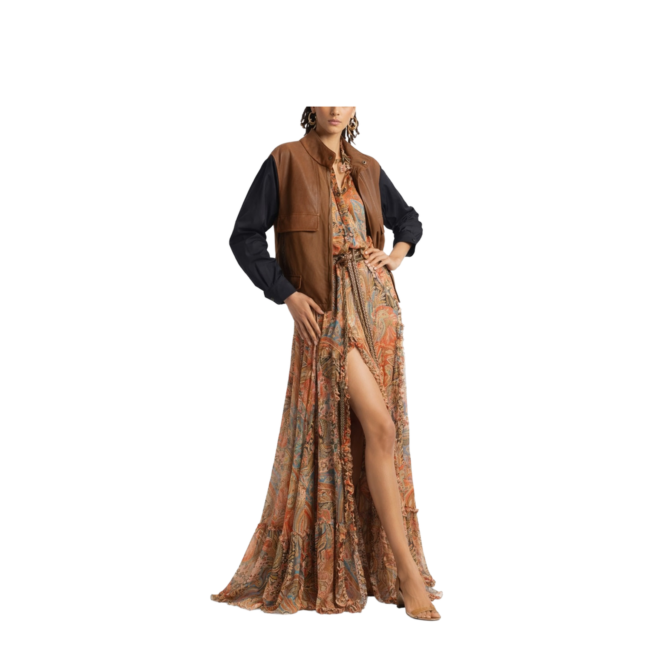 Silk Shirt with Ruffles and Paisley Motif