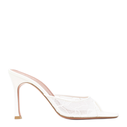 MAYFEYR - Amina Muaddi - Ivory Leather Alexa Lace 95 Slippers - 12S356878ALEIVORY