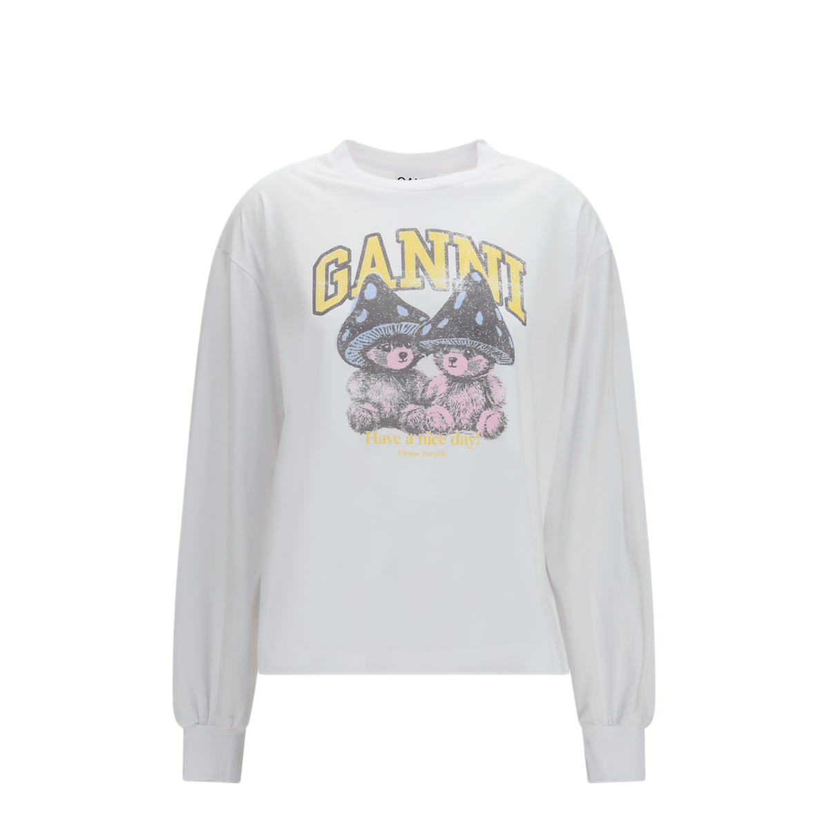 MAYFEYR - Ganni - Teddy Mushroom Long Sleeve Cotton T Shirt - A1050304151