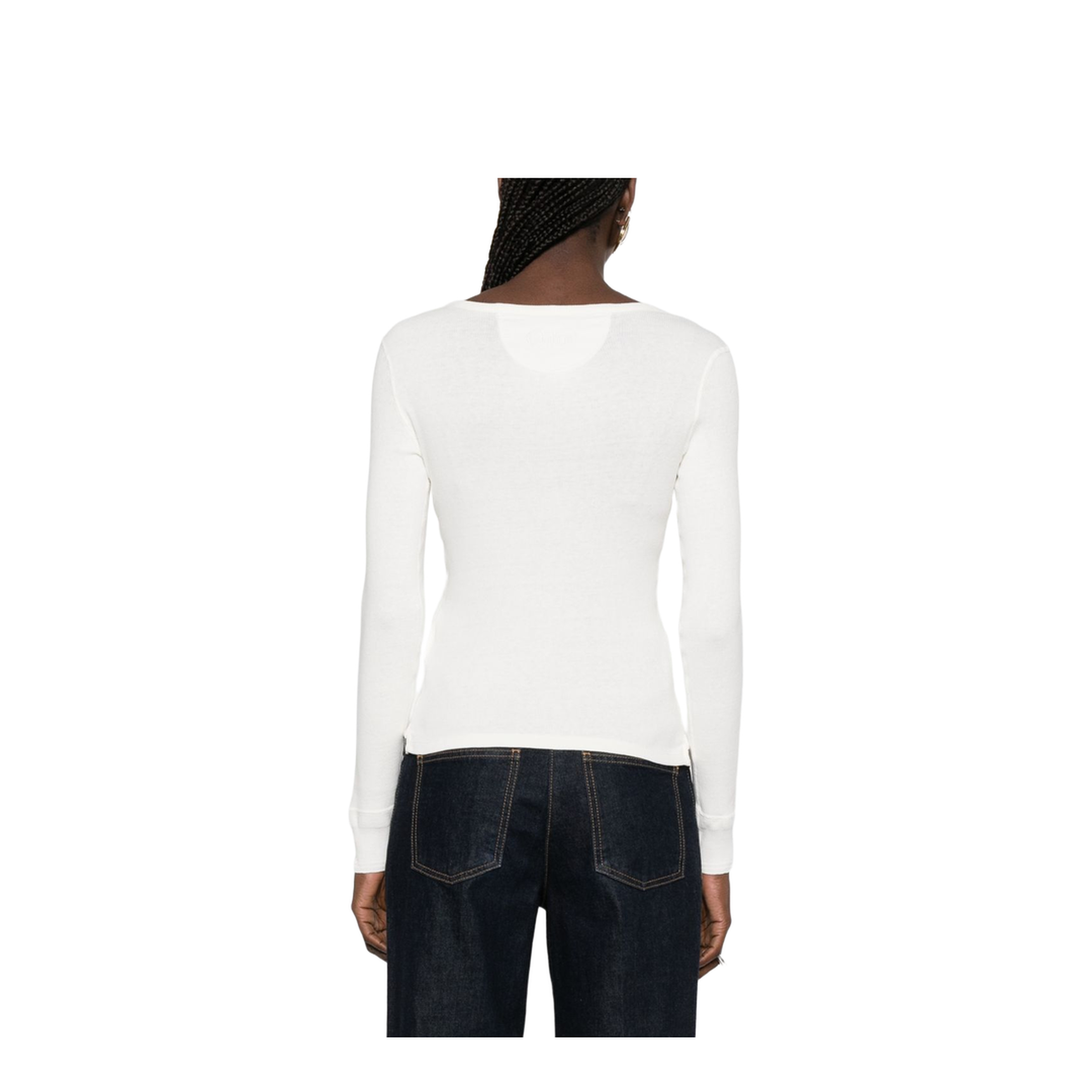 Scoop-neck Henley Shirt in Cotton Jersey White