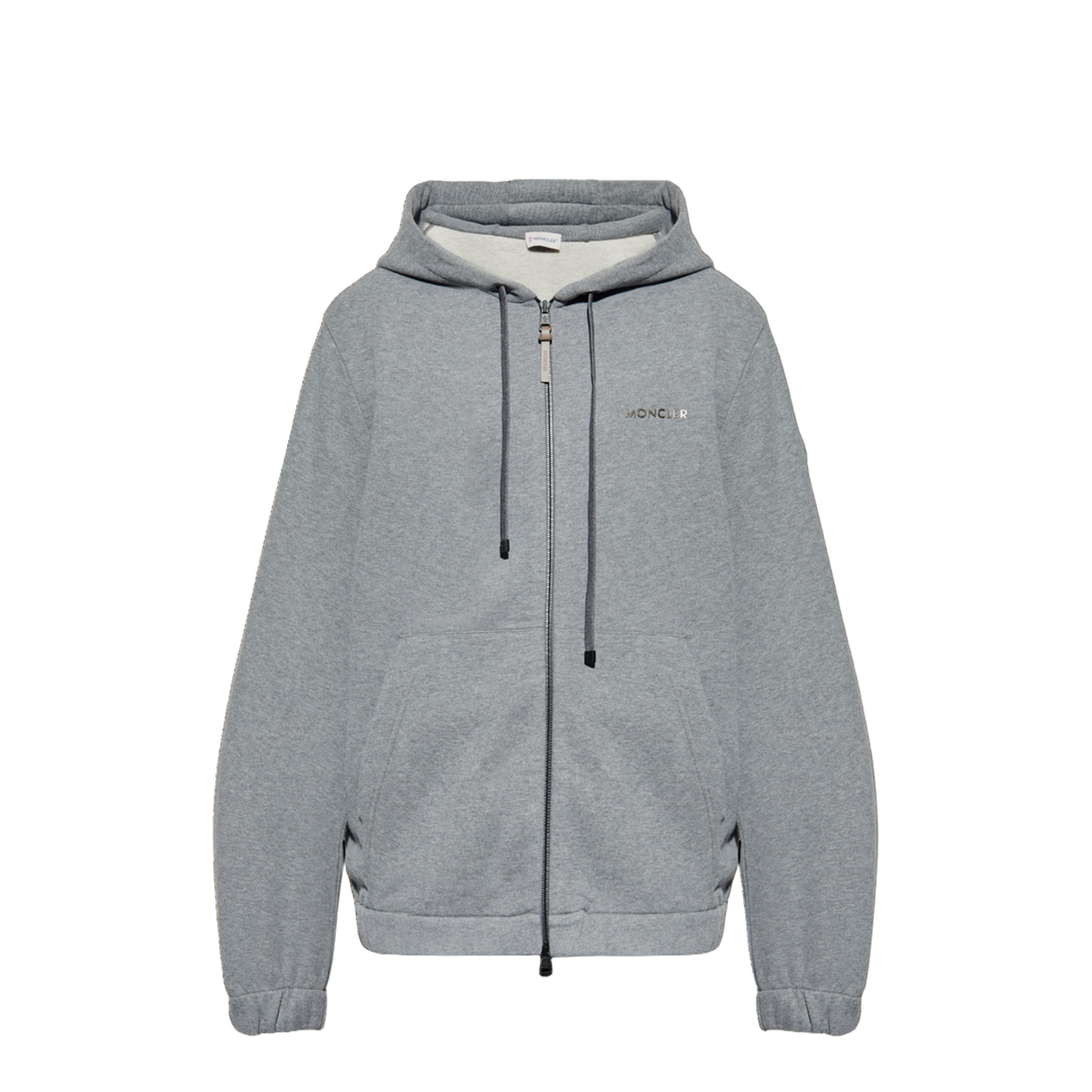 Dark Gray Leather Logo Cotton Blend Zip-Up Hoodie