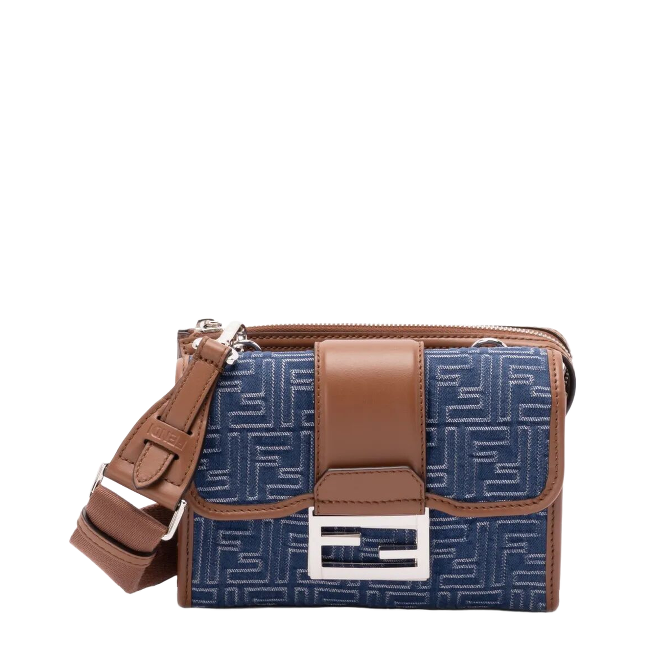 MAYFEYR - Fendi - Denim-Effect Ff Jacquard And Leather Double Baguette Bag - 7VA649AUGO