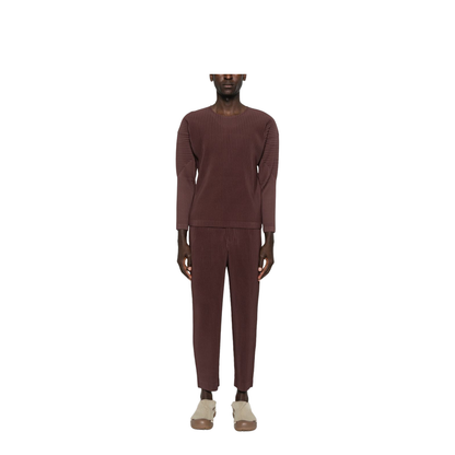 Brown Pleated Design Cropped Pants