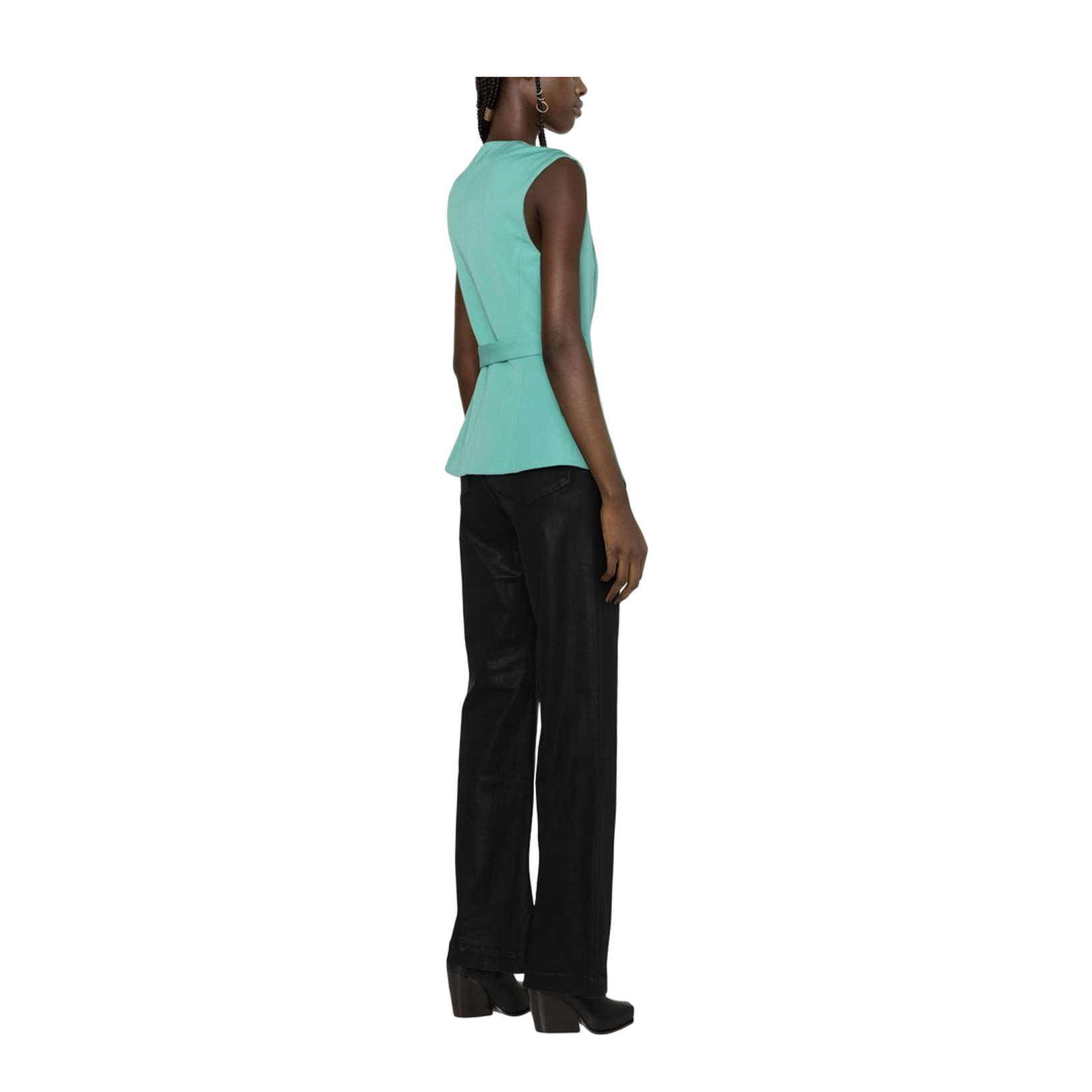 Belted Waist Sleeveless Jacket