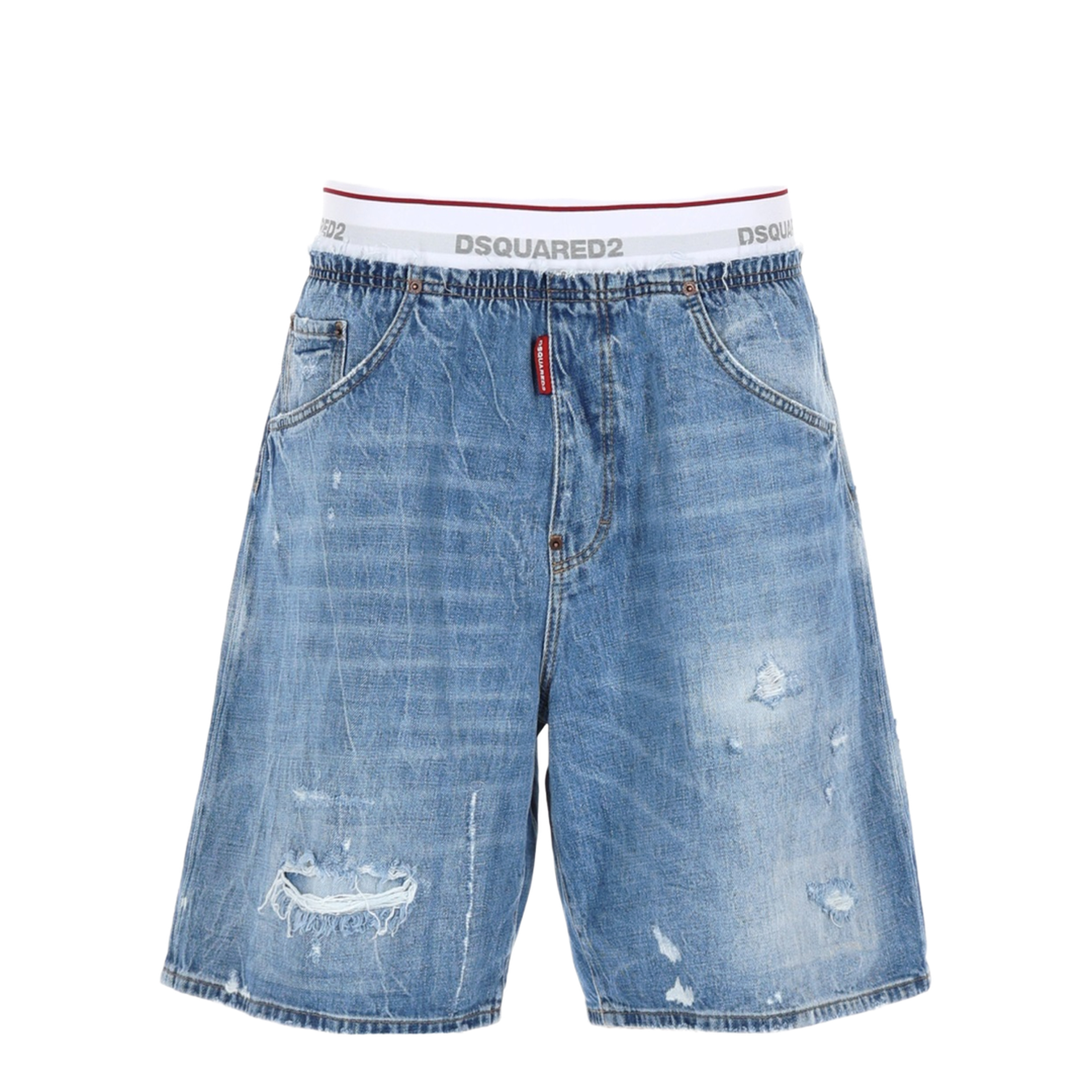 Surfer Light-Wash Distressed Denim Shorts In Blue