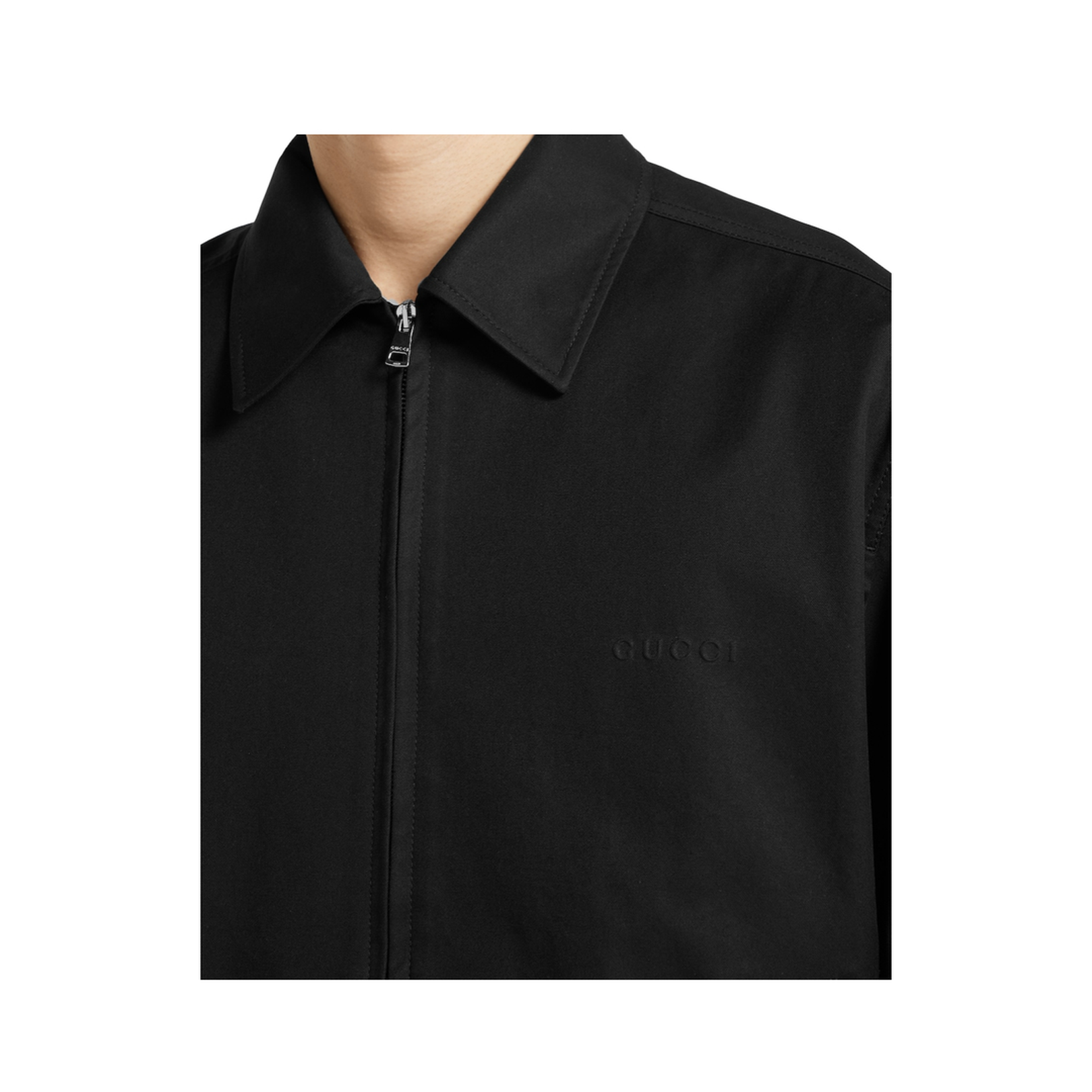 Cotton Twill Jacket with Web Detail in Black