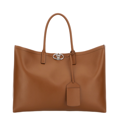Brown Leather VLogo Shopping Bag
