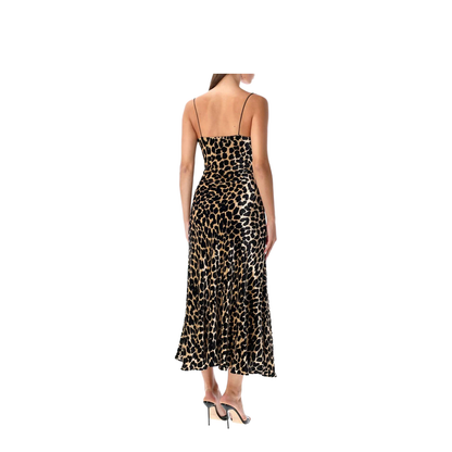 Leopard-Print Velvet Midi Dress With Thin Straps