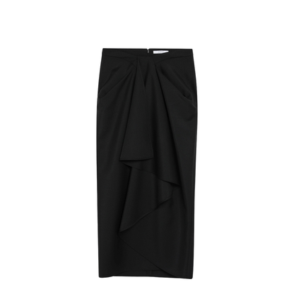 Draped Skirt in Black Wool and Mohair
