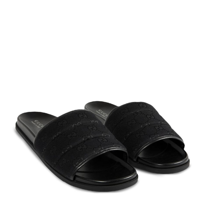 Slide Sandal in Black Padded Canvas