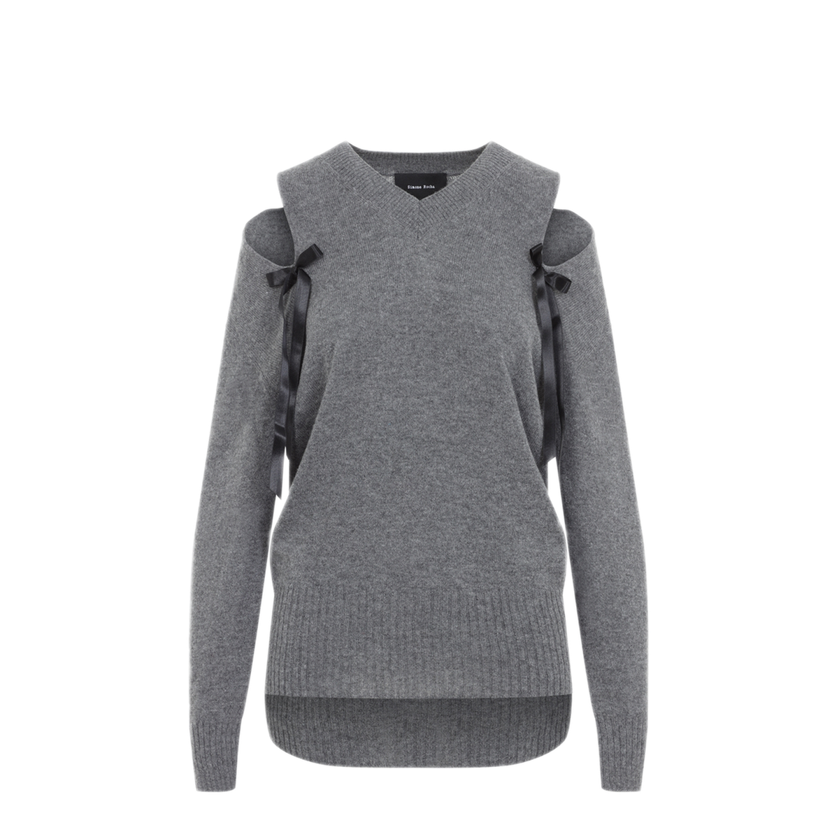 MAYFEYR - Simone Rocha - Relaxed Cashmere Slash V Neck Jumper With Bow - COMK9E0667GREY