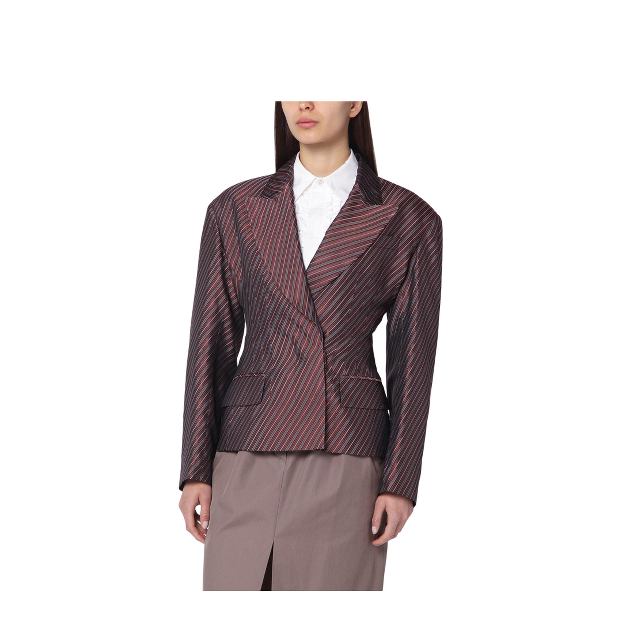 Burgundy Striped Jacket with Padded Balls