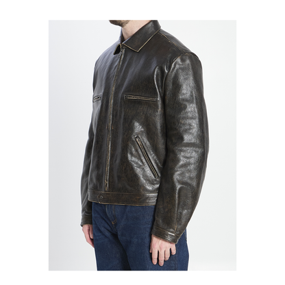 Aged-effect leather jacket
