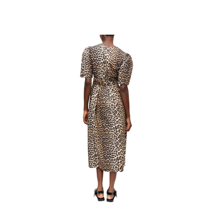 Leopard Print Tie Strap Midi Dress In Brown