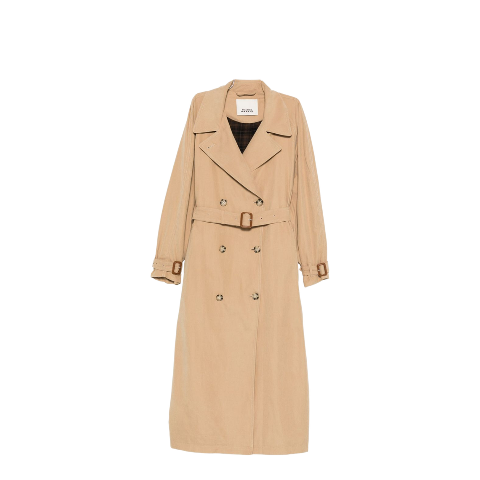 Beige Double-Breasted Closure Belted Waist Long Sleeves Coat