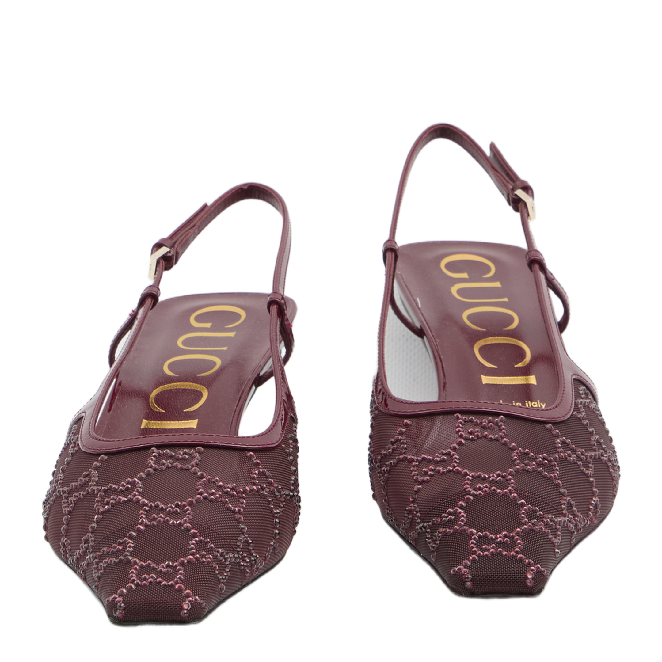 GG Crystal Slingback Pump in Rosso Ancora Mesh