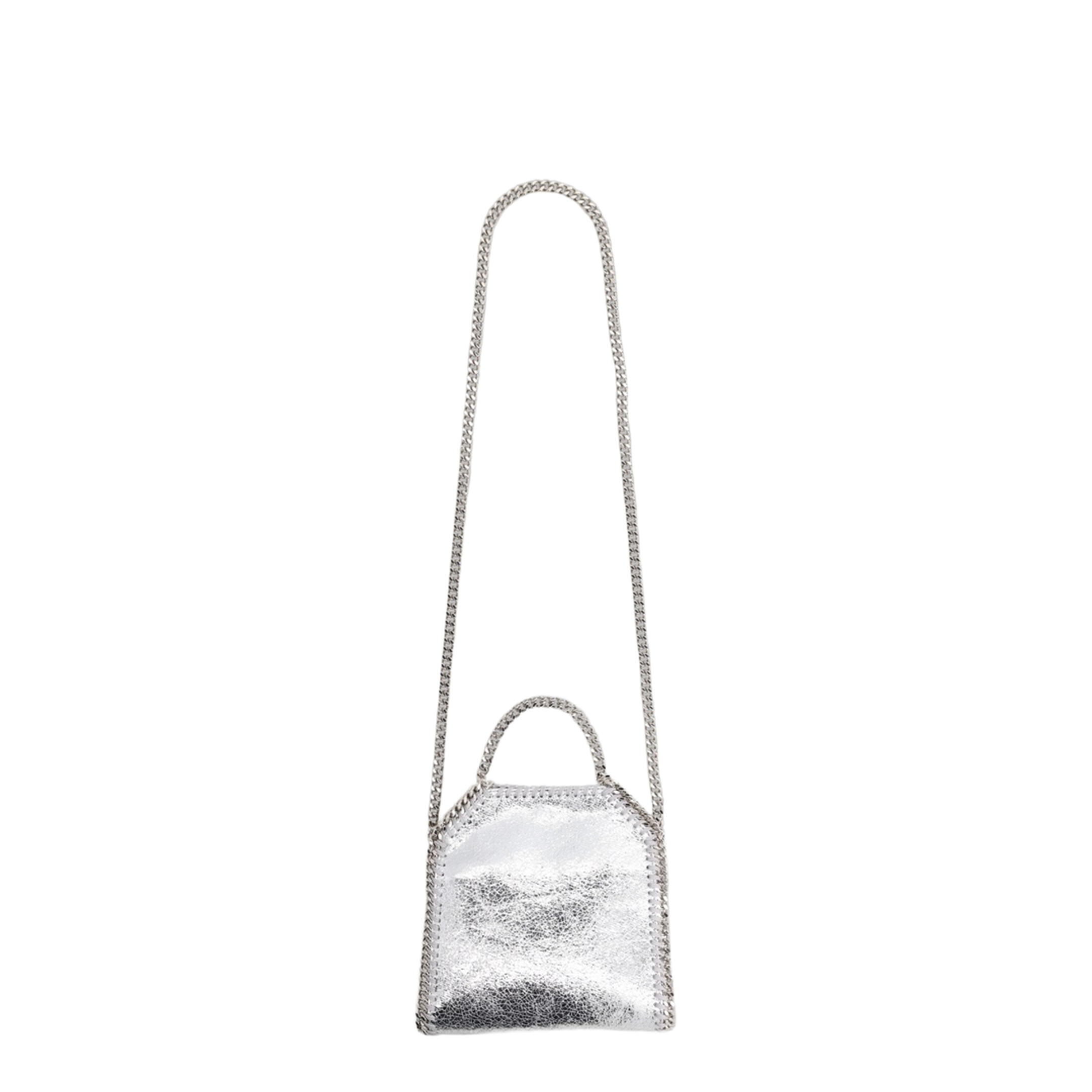 Falabella Tiny Cracked Metallic Polyester Tote Bag - Silver