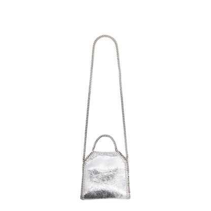 Falabella Tiny Cracked Metallic Polyester Tote Bag - Silver