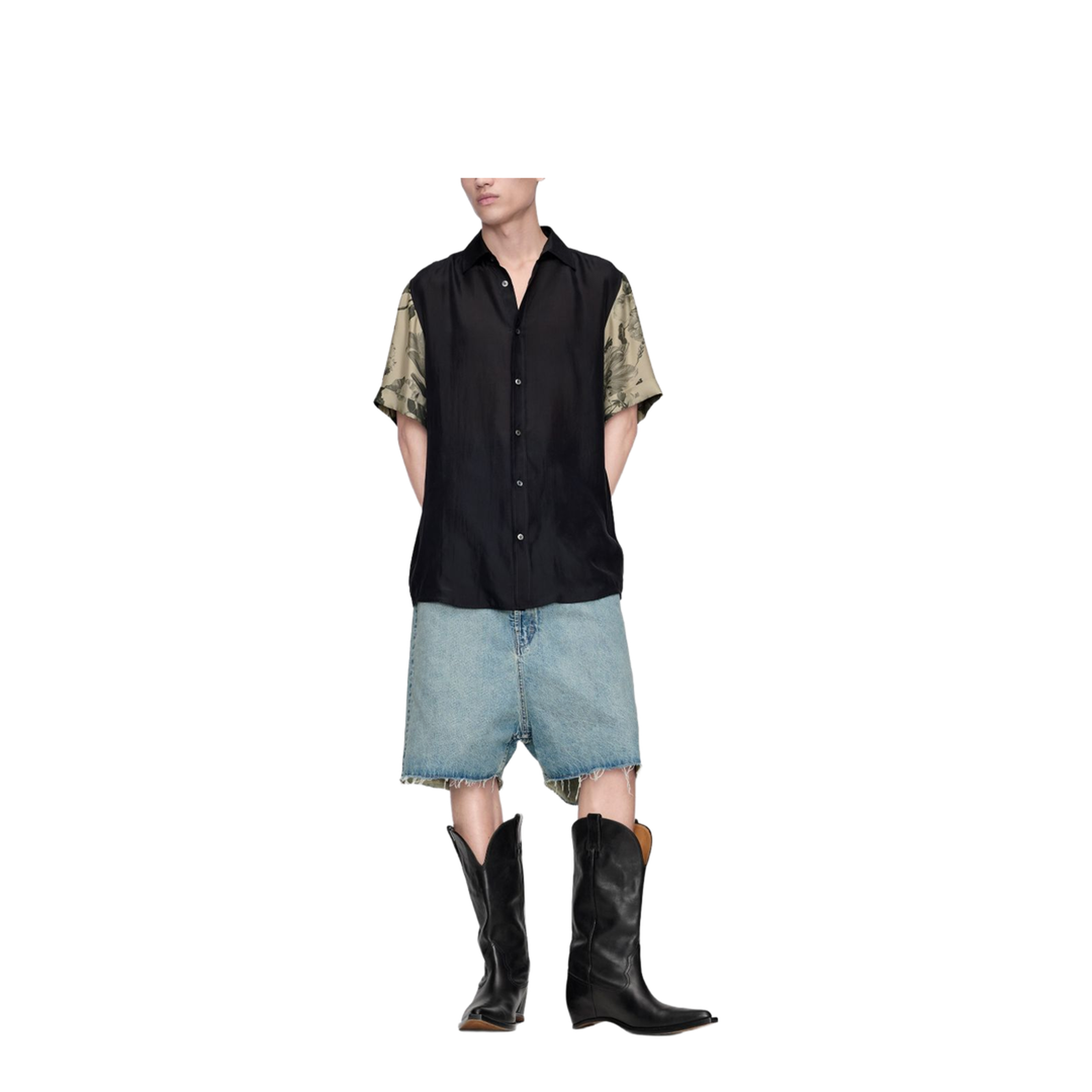 Low-crotch denim bermuda shorts in ice blue
