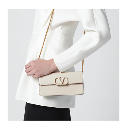 Vlogo Light Ivory Leather Chain Wallet