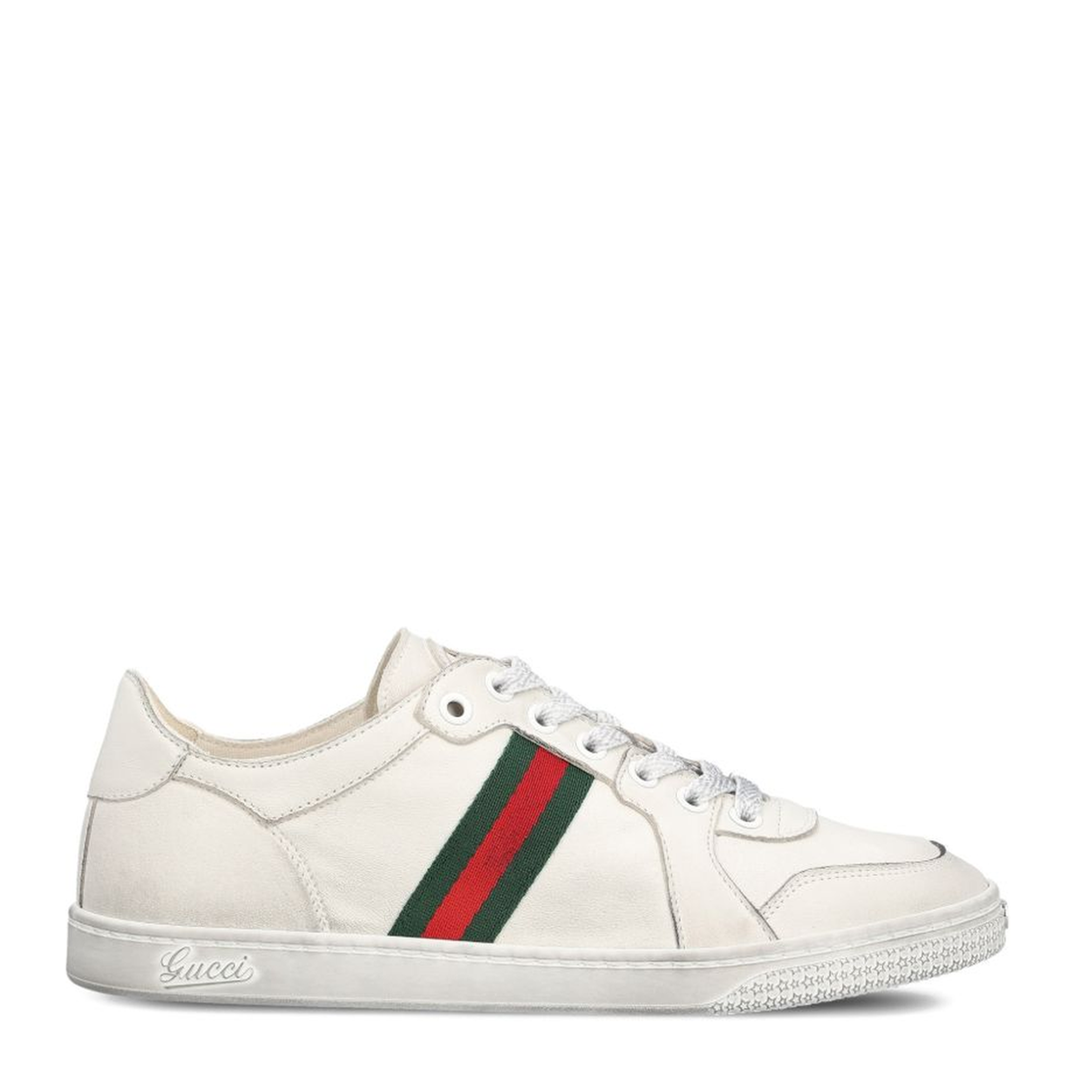 Stretch Low-Top Trainer in White Leather